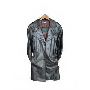 Danier Leather Vintage Y2K Black Belted Dress Coat Size 8-10